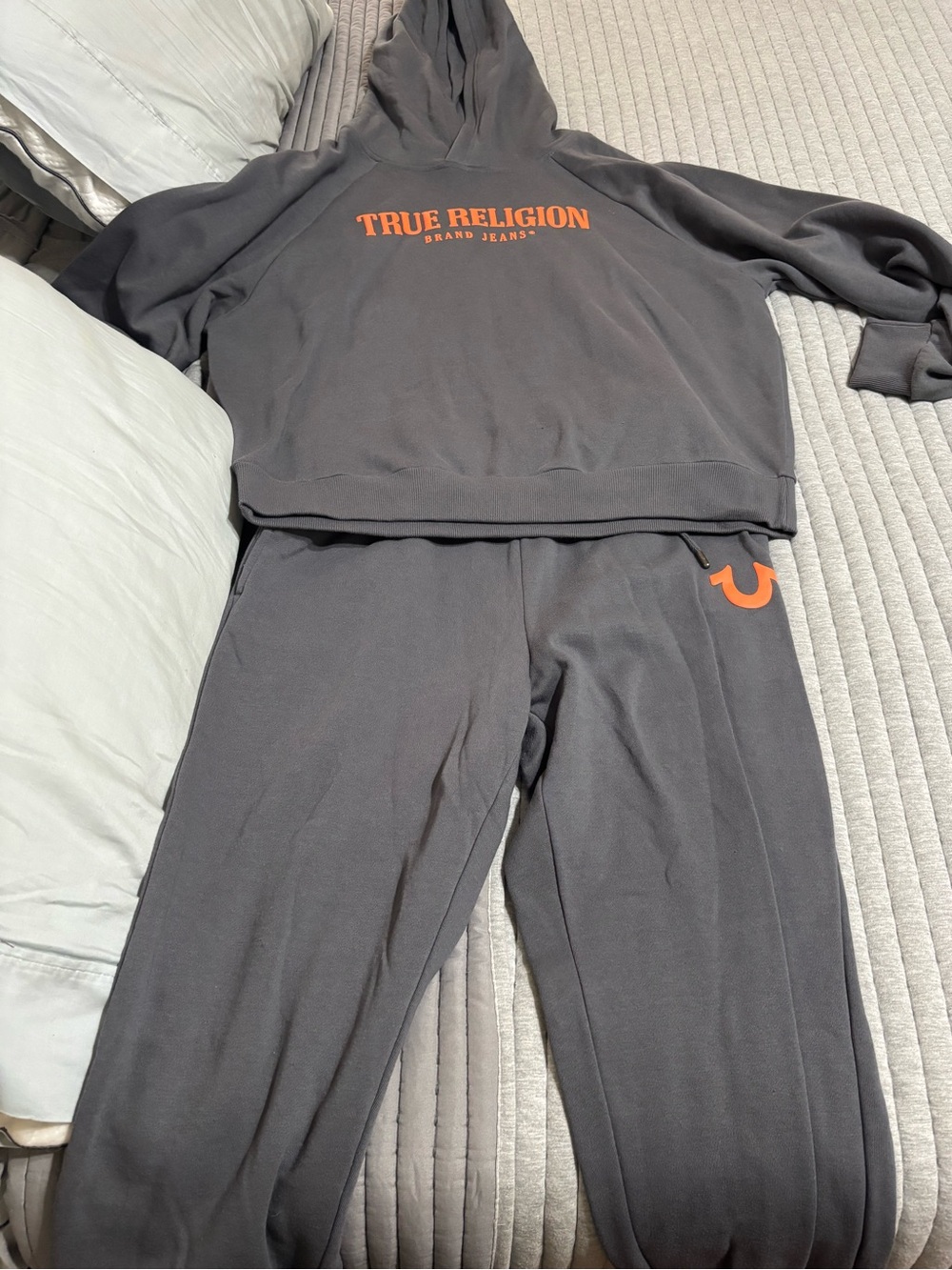 True Religion Kids Charcoal Sweatpants with Orange Logo Accent
